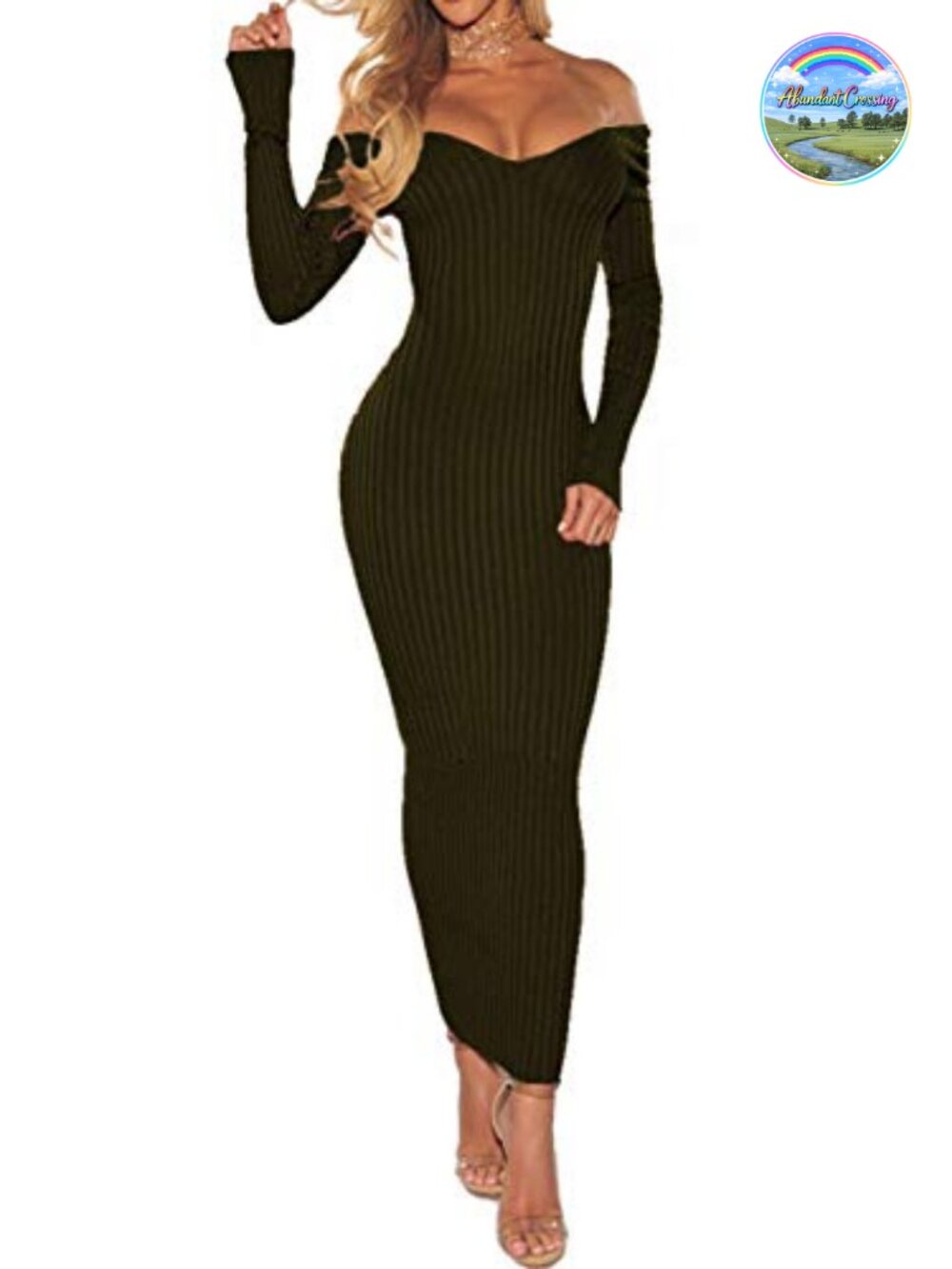 Off Shoulder Long Sleeve Bodycon Sweater Dress Slim Knit Cardigan